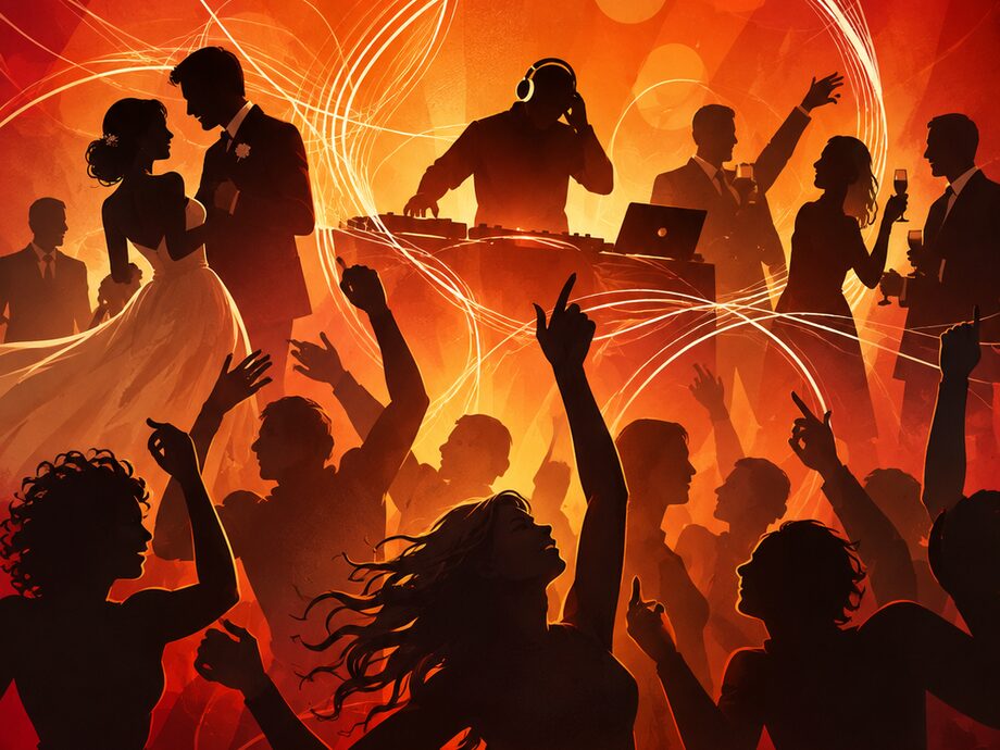A Sonic F/X DJ playing a wedding, with the couple and a packed dance floor